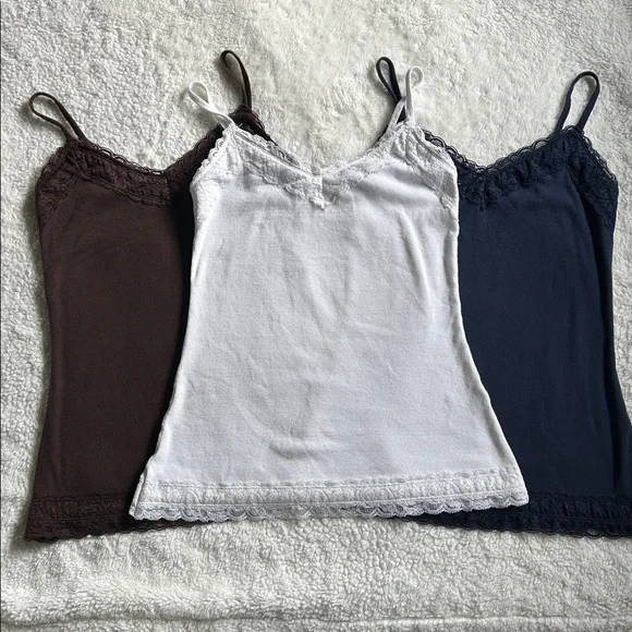Set of 3 Hollister Lace Trim Camisoles - White, Brown, Navy - Picture 1 of 6
